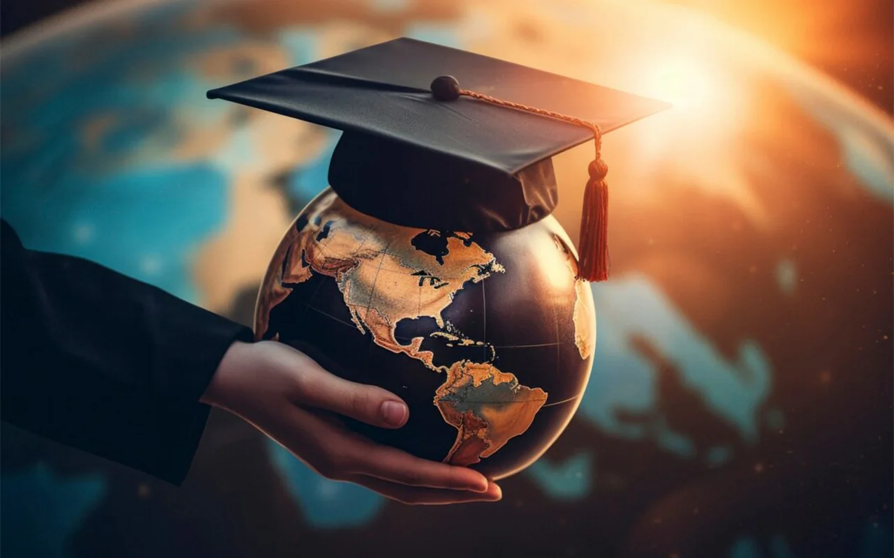 Graduation cap above a globe