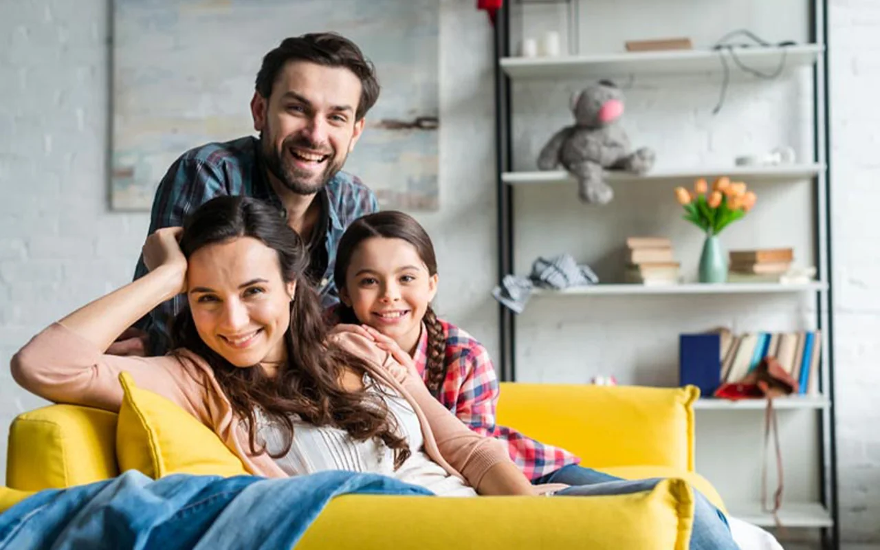 Family sitting together at home