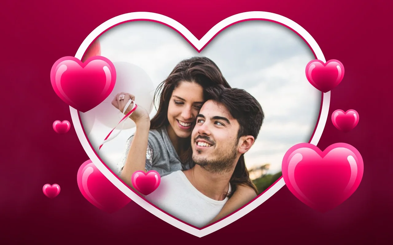 Couple inside a heart-shaped illustration