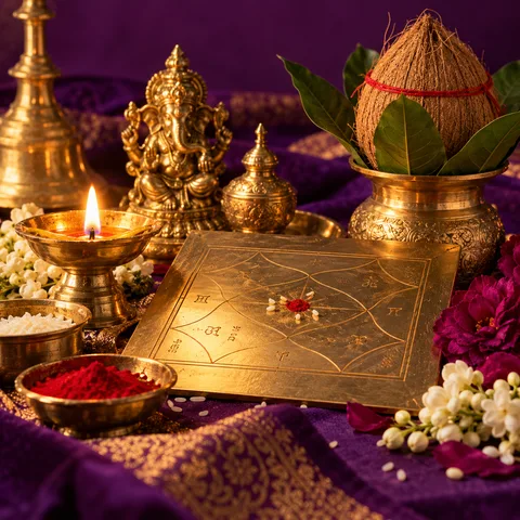 Traditional Manglik Dosha ritual illustration